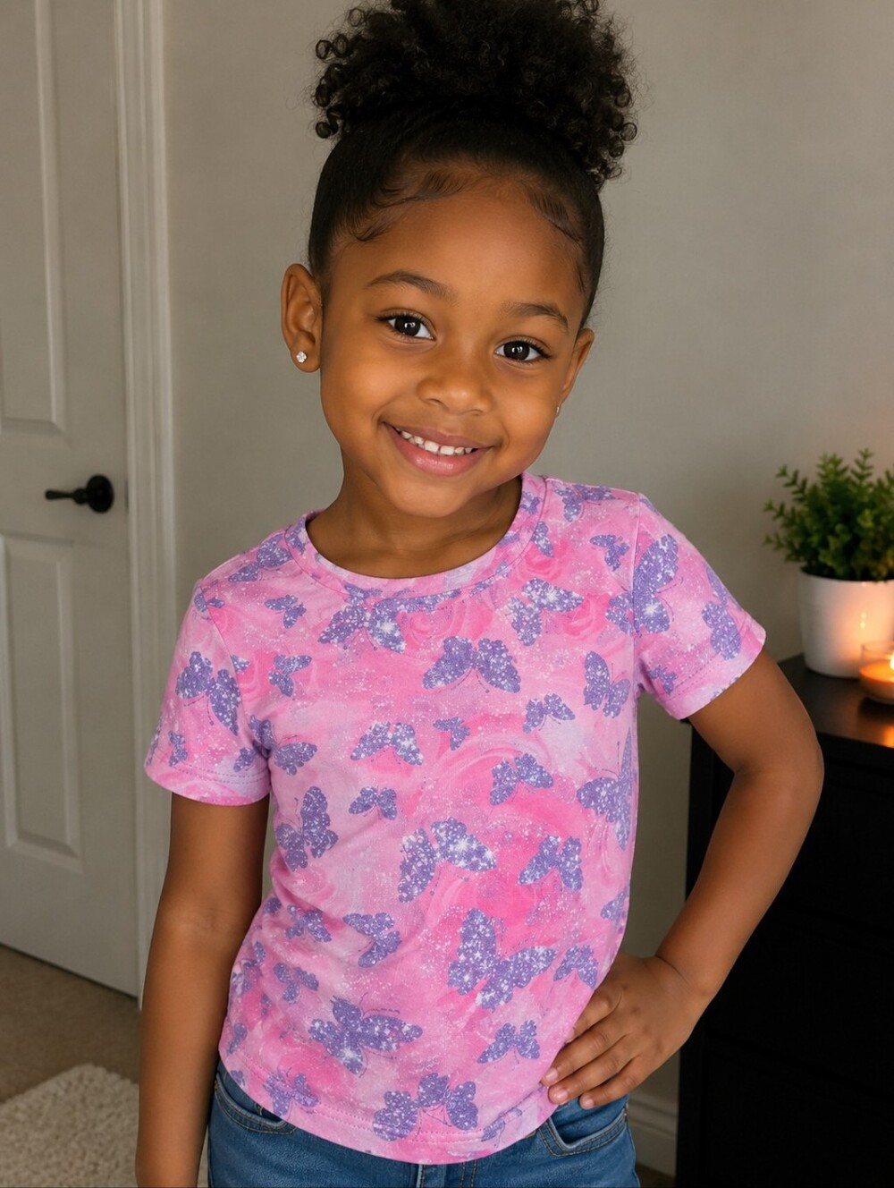 SHEIN Pink and Purple Butterfly Kids Blouse